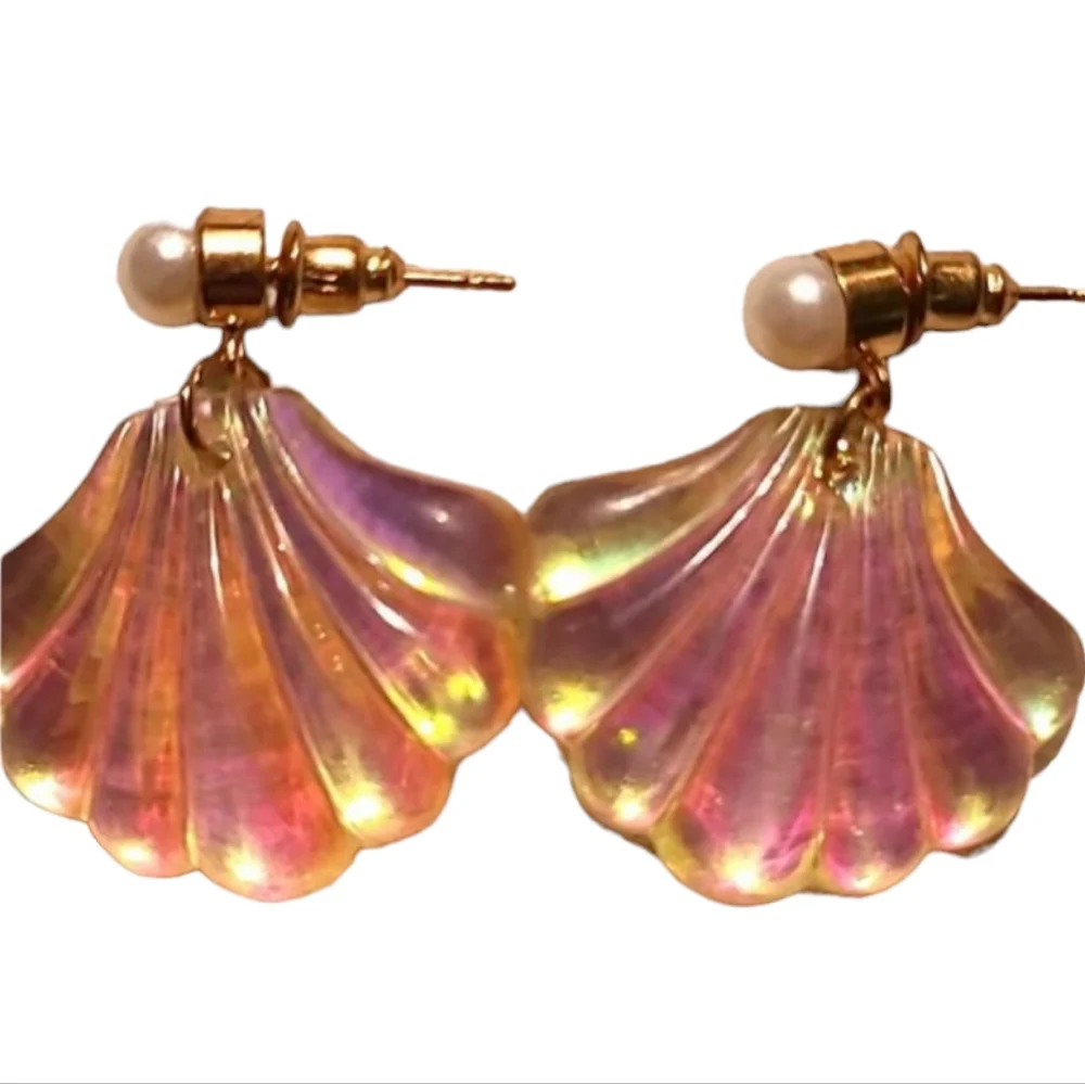 $3 ADD ON Bohemian Pearl Seashell Earring Gold Pink Glitter Shiny Beachy Boho